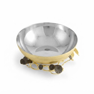 Cuenco Decorativo de Metal, Acero Inoxidable y Latón Dorado con Diseño de Hojas, Centro de Mesa para Decoración Moderna del Hogar y Regalos de Boda, Precio Bajo - Product Image 1