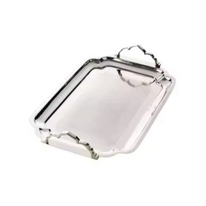 Plateau de service ovale en métal, design minimaliste poli, compatible lave-vaisselle, pour les fêtes, vaisselle et assiettes en acier inoxydable avec poignées - Product Image 6