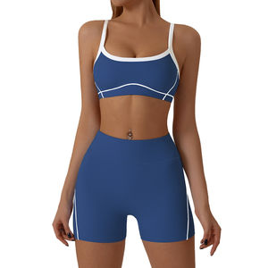 Ensemble de yoga pour femmes, soutien-gorge de sport sans couture et short, tenue de sport à séchage rapide avec imprimé color block, tenue de yoga durable - Product Image 6