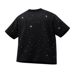 Camiseta Oversize Negra con Pedrería para Hombre, 100% Algodón, Manga Corta, Estilo Urbano, Casual, con Estampado Gráfico, Top de Verano a la Moda - Product Image 2