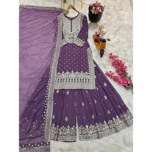 Fancy Georgette Embroidery <b>Sequin</b> Work <b>Top</b> Sharara with Dupatta Lavender - Product Image 1