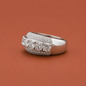 Moissanite Diamond <b>Wedding</b> <b>Band</b> Wide Round Cut <b>Sterling</b> <b>Silver</b> Ring - Product Image 2