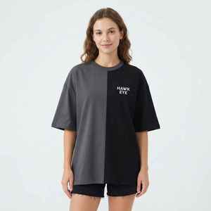 Camiseta Oversize para Mujer con Bloques de Color, Cuello Redondo, Manga Corta, Ajuste Holgado, 100% Algodón, Tejido Jersey Transpirable, Impresión de Logotipo Personalizado - Product Image 3