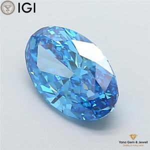 Diamante Cultivado en Laboratorio CVD, Corte Ovalado, 3.00 Quilates, Color Azul Intenso, Claridad VS2, Certificado IGI, para Pulsera Personalizada - Product Image 3