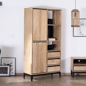 Meuble de rangement haut Vandana Royal Legacy en bois de manguier naturel et noir, au design épuré et moderne - Product Image 6