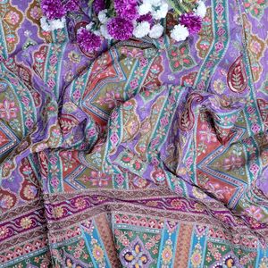 Tela de Crepé Ligera Color Violeta Púrpura, 54 Pulgadas, con Bordado Geométrico/Paisley, Material para Kurtis y Túnicas - Product Image 5