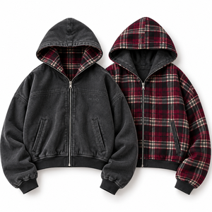 Veste à capuche réversible pour homme, à carreaux, zippée, oversize, streetwear d'hiver, vente en gros personnalisée - Product Image 1