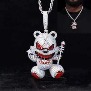 Colgante de Oso de Dibujos Animados con Piedras de Moissanita, Colgante de Oso Malvado con Moissanita Totalmente Pavimentada, Joyería de Collar Hip Hop para Hombres - Product Image 1