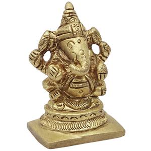 Petite statue de Ganesha en laiton de 2 pouces faite à la main Sculpture porte-bonheur pour cadeaux fabriquée en Inde - Product Image 2