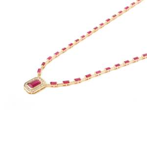 14K Solid Yellow Gold <b>Ruby</b> and Diamond <b>Necklace</b> with VVS2 Clarity - Product Image 5
