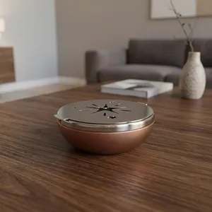 Brûleur d'encens élégant en bois et métal avec découpe étoilée et couvercle plat, créant une diffusion d'aromathérapie magnifique pour les espaces de vie - Product Image 2