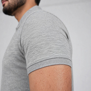 Men's Gray Cotton <b>Shirt</b> <b>Half</b> Sleeve <b>Button</b> Front Logo Casual Breathable Knitted Fabric 180g Regular Fit Customized Brand - Product Image 4