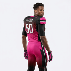 Uniforme de Fútbol Americano Sublimado Personalizado al por Mayor, Conjunto de Camiseta y Pantalones de Fútbol Americano con Degradado Rosa para Prácticas y Partidos - Product Image 3