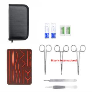 Kit d'entraînement manuel en acier inoxydable pour la suture, ensemble de pratique médicale et chirurgicale avec coussinet en silicone, porte-aiguille et forceps - Product Image 1