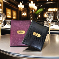 Couverture de menu en cuir PU de haute qualité, certifiée ISO, couleur personnalisée, élégante, avec placage rigide, pour restaurant, bar, menu de vins