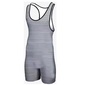 Combinaison de lutte personnalisable imprimée par sublimation pour hommes - Séchage rapide, légère, en spandex/polyester, sans manches, col rond - Product Image 6