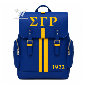 Sac à dos de sororité en similicuir rayé de qualité supérieure Sigma Gamma Rho grec en gros |   Sac à dos de voyage quotidien haut de gamme - Product Image 1