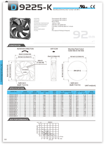 Ventilateur de coffret de commande sans balais DC 12V/24V/48V Taiwan D9225-K - Product Image 5