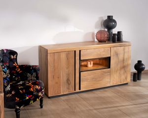 Midcentury Modern Solid Mango Wood <b>Sideboard</b> with Storage (3 Ft) LED Lighting Manish Art Handicrafts for Dining & Living Rooms - Product Image 3