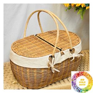 Panier de rangement en rotin tressé à la main avec ou sans couvercle, panier en osier grand et petit avec poignée pour l'organisation et la décoration de la maison - Product Image 6