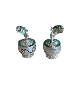 Pavo real alemán de plata Kumkum Dibbi Haldi Kumkum titular para recuerdo de boda regalo de devolución Roli Chawal titular regalo de Navidad - Product Image 4