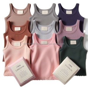 เสื้อกล้ามลำลองเด็กผู้หญิงผ้าคอตตอนผ้าสแปนเด็กซ์แบบถักเสื้อยืดแขนกุดพอดีตัวออกแบบลายสีทึบคอกลมได้ตามต้องการ - Product Image 5