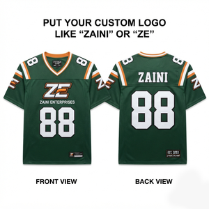 เสื้ออเมริกันฟุตบอลชาย ผ้าโพลีเอสเตอร์ตาข่ายพรีเมียม 180 GSM สีเขียว ขาว ส้ม  แบบสั่งทำพิเศษพร้อมโลโก้ทีม - Product Image 1
