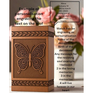 Butterfly & Palm Tree Cremation Urn: Engraved Rosewood, Personalized Memorial Memorial Keepsake by AYAANS - Product Image 2