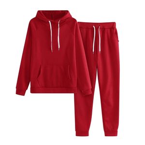 Ensemble deux pièces long pour femme, couleur unie, décontracté, à capuche, polyester/coton, streetwear, survêtement personnalisé - Product Image 1