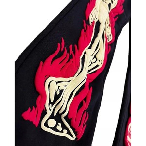 Pantalones Góticos Negros para Hombre con Bordado de Esqueleto y Llamas Rojas, Cintura Elástica con Cordón, Estilo Casual - Product Image 3