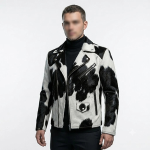 Blouson aviateur en cuir véritable pour homme, coupe-vent, respirant, écologique, col rabattable, fermeture éclair asymétrique, personnalisable - Product Image 1