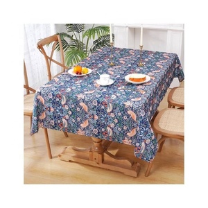 100% Organic Cotton Jacquard Fabric Reliable Blue Floral Embroidered Border Customized Table Cloths Parties Factory Direct - Product Image 1