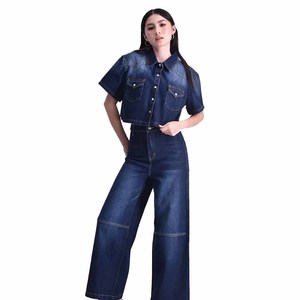 Chemisier en jean respirant à manches courtes pour femme, en coton de haute qualité, style décontracté, personnalisable - Product Image 4