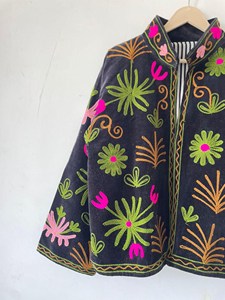 Premium <b>Black</b> <b>Velvet</b> Floral Embroidery Suzani Jacket Boho Chic Vintage Jacket Handmade Full Sleeve Spring Outerwear - Product Image 4