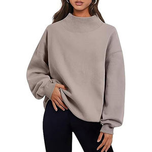 Women's Oversized Mock Neck Sweatshirt <b>Drop</b> Shoulder Solid Color Knitted Long Sleeve Autumn Wear - Product Image 5