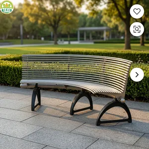 Banc de parc en métal courbé avec assise à lattes en acier, mobilier d'extérieur robuste pour jardins publics, places publiques, patios et aménagements paysagers - Product Image 5