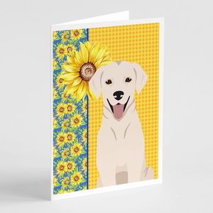 Summer Sunflowers Cream Labrador Retriever Pack 8 Lunatique A7 Taille 5x7 Blanc Cartes de vœux vierges avec enveloppes Cartes de note - Product Image 1