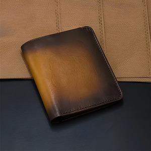 Burnished Tan <b>Bifold</b> Wallet Vintage Finish Cow Hide Multi Card Slot Wholesale Supply Distressed Pocket <b>Purse</b> Daily Travel Case - Product Image 1