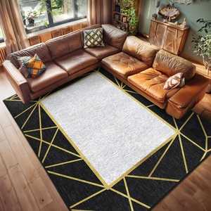 Tapis de luxe noir et or à motifs géométriques, tapis de salon moderne, tapis tufté à la main en laine de Nouvelle-Zélande de qualité supérieure, MOQ - 1 - Product Image 1