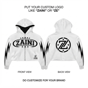 Sweat à capuche court zippé en coton et polyester tissé 350 GSM pour homme, coupe classique, hiver, blanc et noir, logo personnalisé, qualité supérieure - Product Image 1