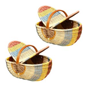 Panier de pique-nique en rotin naturel personnalisable, panier de courses avec poignée, panier de pique-nique en osier durable - Product Image 1