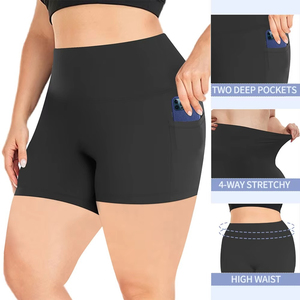<b>Women</b> High Waist Yoga <b>Shorts</b> With Pockets Solid Color Seamless Quick Dry Spandex Polyester Fitness Workout <b>Shorts</b> - Product Image 3