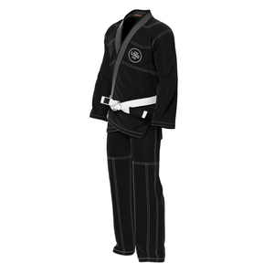 Kimono de BJJ noir 100% coton tissage perlé respirant coupe classique pour adulte, ceinture blanche incluse, marque privée - Product Image 2