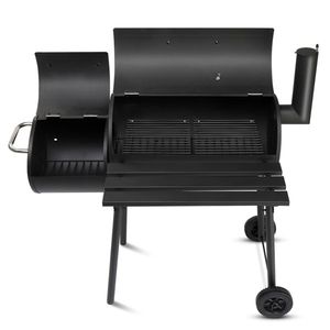 Outdoor All-Metal BBQ Grill with Offset Smoker and Side Table Wheels Barrel Style for Garden Patio or Backyard Kitchen - Product Image 2
