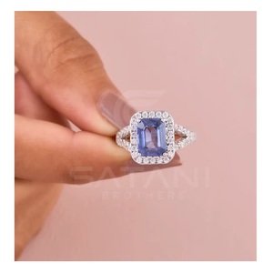 Elegant Emerald Cut Blue Moissanite Halo Engagement <b>Ring</b> <b>Crafted</b> in 18K Solid Gold Perfect Wedding <b>Ring</b> for Women - Product Image 1