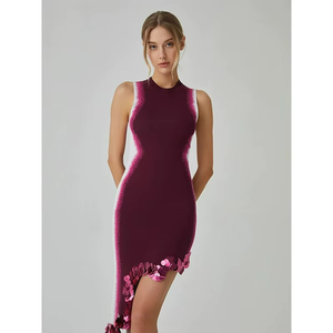 Nouvelle Robe Longue Tricotée Sans Manches Élégante et Décontractée Printemps 2026 pour Femme, Col en V, Imprimé Paillettes, Longueur Genou, Style Sexy et Tendance - Product Image 6
