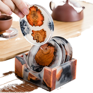 Hot Sale <b>Square</b> Round Design Tea Coffee Cup Wood Resin Coaster With Holder <b>Set</b> - Product Image 5