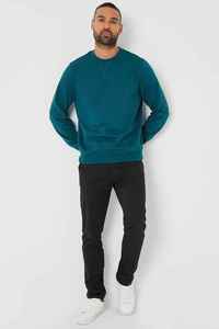 เสื้อสเวตเชิ้ตผู้ชายสีเขียวอมฟ้า คอกลม ทรงปกติ สวมใส่สบายๆ สำหรับฤดูใบไม้ร่วง สีพื้น แขนยาว แบรนด์ X พรีเมียม พร้อมโลโก้ OEM - Product Image 3