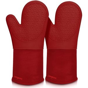 Guanti da forno extra lunghi in silicone con fodera trapuntata e impugnatura antiscivolo, resistenti al calore, per barbecue e cottura. - Product Image 1