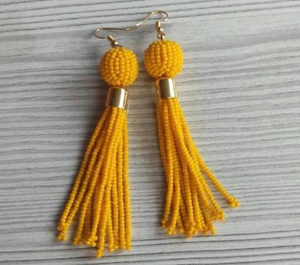 Japanese Elegant Glass Bead Tassel Hip Hop Unisex <b>Drop</b> Earrings Embroidered Cotton Lightweight Earrings with Metal Fittings <b>Back</b> - Product Image 2